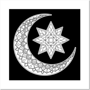 Moon Star Mandala Posters and Art